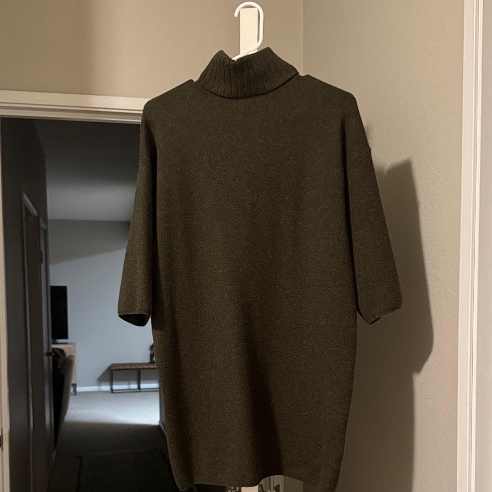 Pomander Place Olive Green Short-Sleeve Turtleneck Sweater Dress